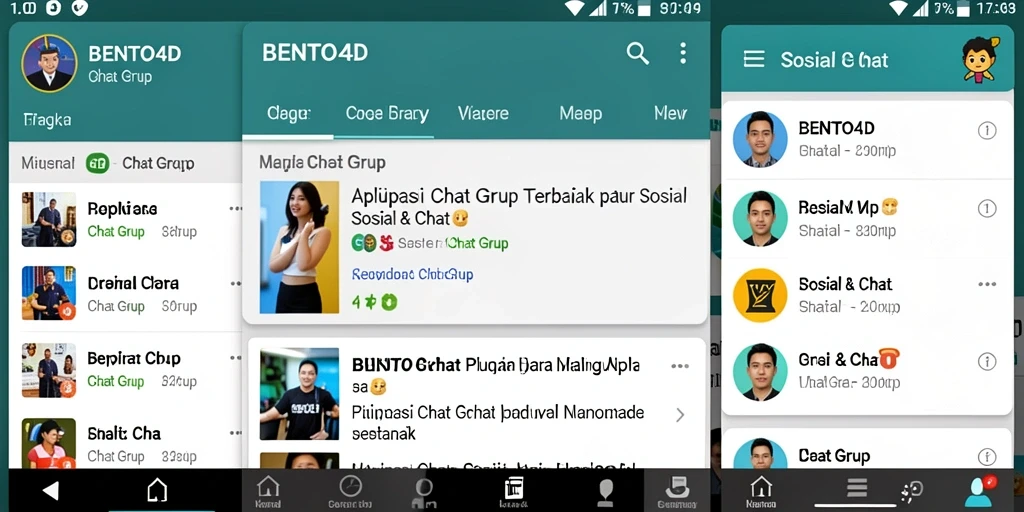 Antarmuka BENTO4D menunjukkan fitur chat grup yang interaktif dan menarik.