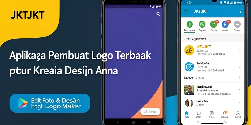 Antarmuka aplikasi JKTJKT dengan berbagai fitur desain logo.