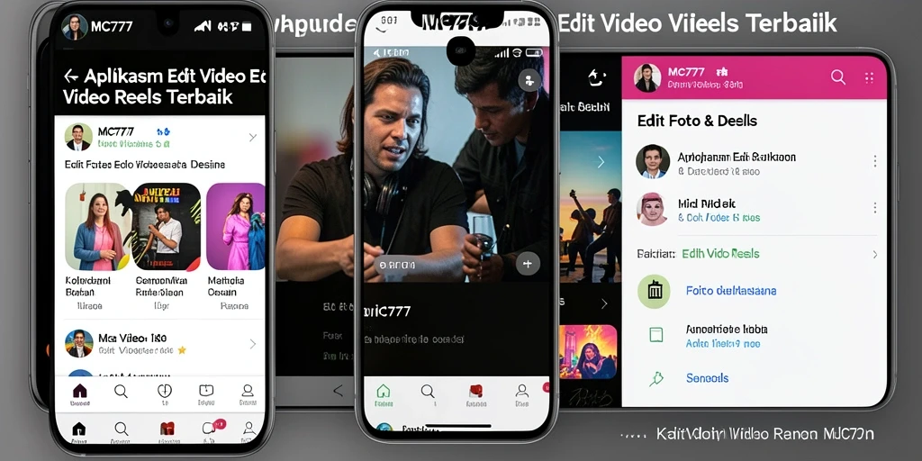 Tampilan screenshot MC777 menampilkan antarmuka Edit Video Reels yang menarik.