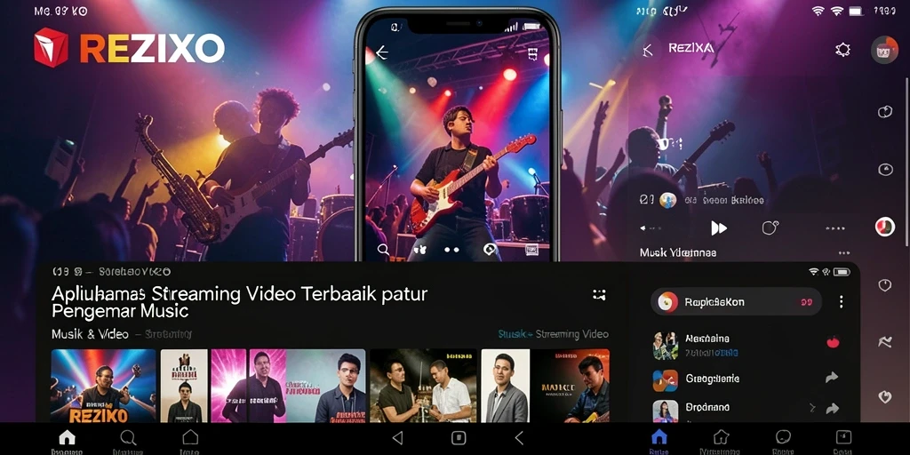 Tampilan antarmuka aplikasi REZIXO dengan berbagai pilihan video.